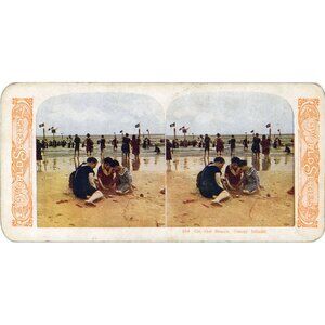 Vintage 1900s Stereoview Card "On The Beach Coney Island" By World Series
